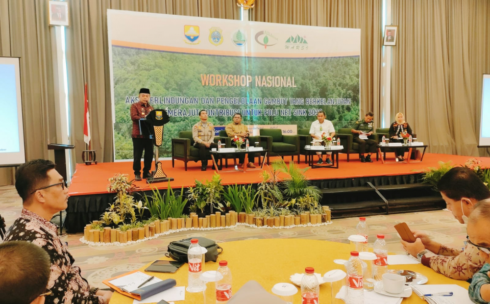 Al Haris saat membuka Workshop Nasional aksi perlindungan dan pengelolaan gambut yang berkelanjutan merajut kontribusi untuk folu net sink 2030.