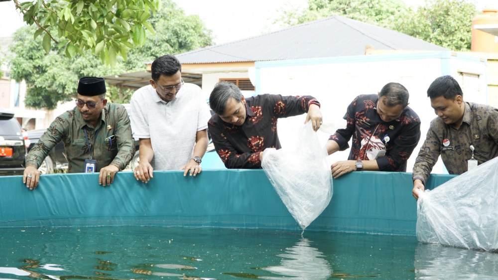 Ketua DPRD Provinsi Jambi menyerahkan bibit ikan Lele ke Pokdakan Berlian, Kelurahan Tehok, Kota Jambi, Kamis (3/8)