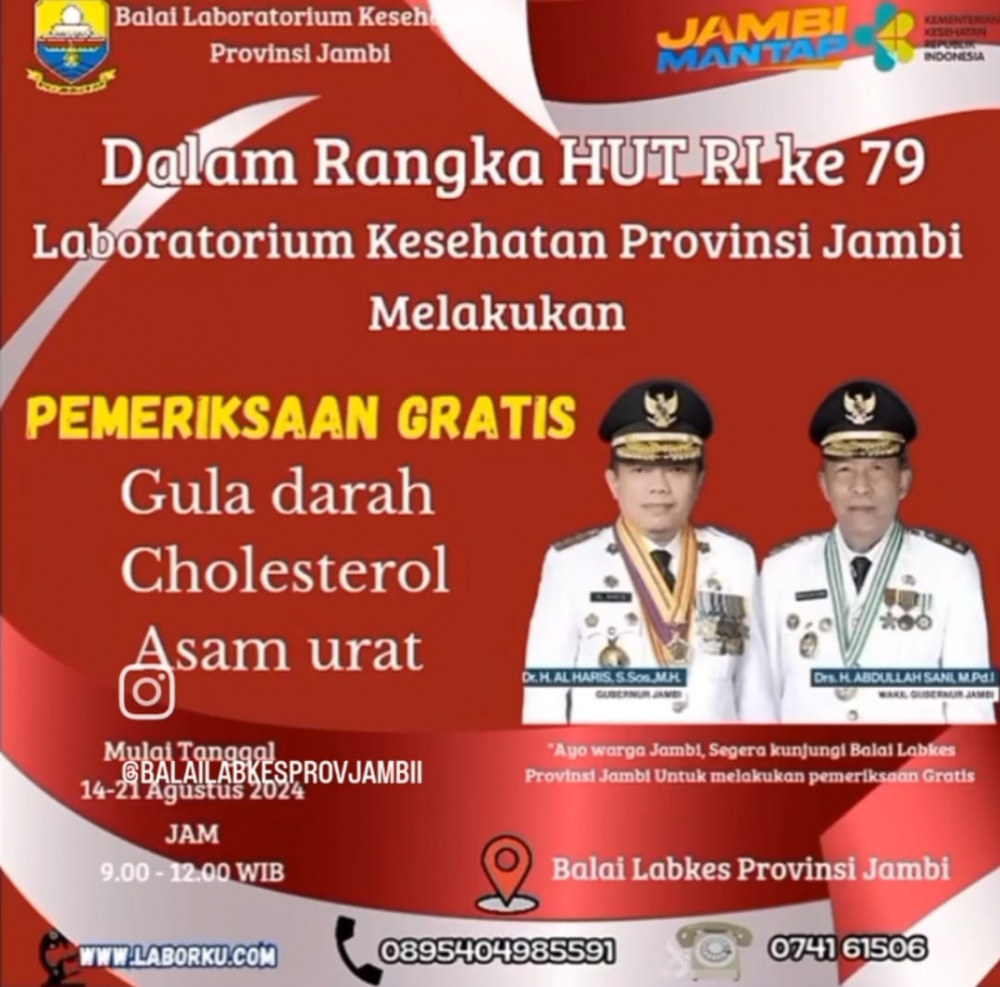 HUT RI ke-79, Labkes Provinsi Jambi Adakan Pemeriksaan Kesehatan Gratis. 