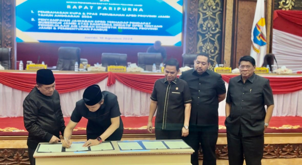 DPRD dan Gubernur Jambi Sepakati KUPA dan PPAS Perubahan APBD 2024. Foto dok Humas Provinsi Jamb.